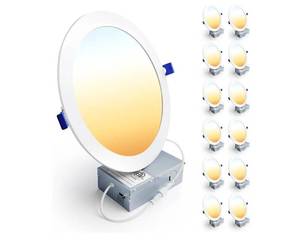 lot 1067 image: Ensenior 12 Pack 8 Inch LED Recessed Ceiling Light, Dimmable, 2700K-5000K 5CCT, 1600LM 18W 120V, High Brightness Canless Wafer Downlight - ETL&FCC&IC - Retail $120
