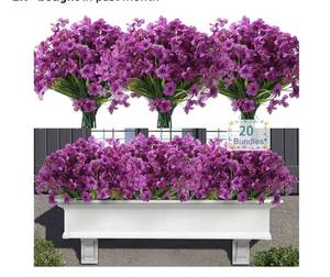 lot 1074 image: 20 Bundles Artificial Flowers for Outdoors, UV Resistant Fake Realistic Flowers with Plastic Plants Spring Decor, Faux Silk Flowers for Outside Window Box Front Porch Planter Decor-Purple - Retail $13