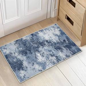 lot 1075 image: Washable Entry Rug, 2x3 Modern Abstract Rug with Low Pile and Non-Slip Backing, Small Rug with Abstract Pattern for Entryway, Kitchen and Living Room, Dark Blue - Retail $153