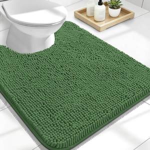 lot 1079 image: OLANLY Toilet Rugs U-Shaped 24x20, Extra Soft Absorbent Chenille Contour Bathroom Rugs for Toilet, Dry Quickly, Machine Washable, Non-Slip Bath Mat, Olive Green - Retail $27