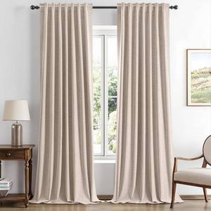 lot 1084 image: MIULEE 100% Blackout Linen Curtains for Bedroom, Beige Solid Luxury Decor Thermal Insulation Room Darkening Drapes for Living Room Back Tab Rod Pocket 42 x 108 Inches, 2 Panels - Retail $51