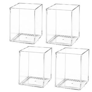 lot 1091 image: AZUREAL 4 Pack Clear Acrylic Pen Holder Cup, Clear Makeup Brush Holder, Thickened Acrylic Desktop Stationery Organizer for Office, School, and Home Storage - Retail $9