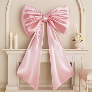 lot 1097 image: Large Pink Bow for Coquette Room Decor, 40x24 In Satin Ribbon Tie Coquette Birthday Decorations, Giant Pastel Pink Hanging Wall Decor for Ballerina Girl Just Want to Be One (Internal Stability Layer) - Retail $20