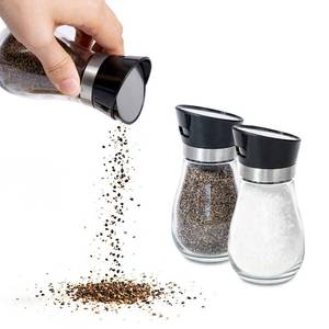 lot 1098 image: Salt and Pepper Shakers Set, 4 oz Glass Salt and Pepper Shakers with BPA-Free Plastic Lids, Adjustable 2-Hole Pour, Cute Salt and Pepper Shakers for Kitchen, Table, BBQ & Restaurant - Retail $12