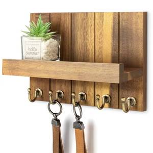 lot 1102 image: Rebee Vision Acacia Wood Key Holder Wall Mount Farmhouse Key Holder for Wall & Mail Organizer with Shelf for Home Decor Ideal for Apartment Essentials (Acacia Wood, 3.54 x 10 x 7.28) - Retail $25