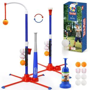 lot 1113 image: TOY Life 3-in-1 tBall Set for Kids 3-5, Adjustable Toddler T Ball Training Set with Bat, Toddler Baseball Set Semi-Automatic Launcher, Hanging Tee, Soft & Dog Play Balls, Fun Sports Set for Ages 3 - Retail $30