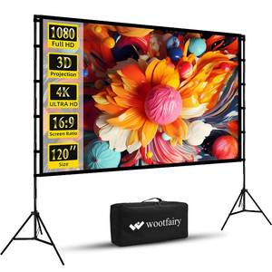 lot 5006 image: Projector Screen and Stand, Wootfairy 120 inch Foldable and Portable Projection Screen 169 4K HD Rear Front Wrinkle-Free Movie Screen with Carry Bag for Indoor Outdoor Home Theater Backyard Cinema - Retail $80