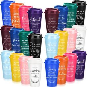 lot 5014 image: Zhehao Spanish Bible Verse Tumblers Bulk, 16 oz Reusable Christian Cups with Lids, Plastic Coffee Cups for Church Events, Bible Study, Sunday School, Teacher Appreciation(Colorful,48) - Retail $46