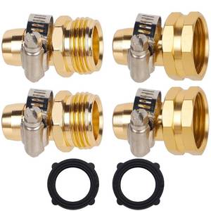 lot 7012 image: Biswing Garden Hose Repair Connector with Clamps, 58 Barb x 34 GHT Thread Aluminum Water Hose Pipe Repair Kit, Female and Male Hose Connectors with Stainless Steel Clamp, 2 Pack - Retail $8