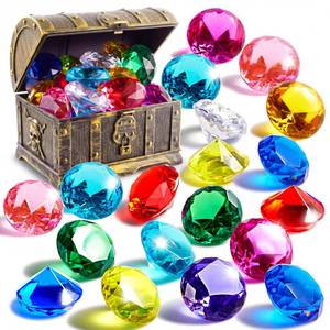lot 7035 image: Sloosh Diving Gems Pool Toys, 16 Big Colorful Diamond with Pirate Treasure Chest,Swim Dive Toy for Kids Underwater Gemstone Swimming Training Gift Water Pool Games(Gold) - Retail $14