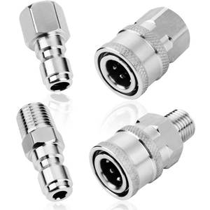 lot 7044 image: NPT 14 Inch Pressure Washer Coupler Quick Connect Plug Stainless Steel Male and Female Quick Connect Fittings Pressure Washer Adapter Set (Internal Thread, External Thread) - Retail $16