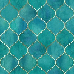 lot 7046 image: COKCOKR Blue Green Background with Gold Stroke Geometric Pattern Wallpaper Peel and Stick Wall Paper 17.71x118.1 Vinyl Removable Self-Adhesive Contact Paper for Cabinet Countertops Corridors - Retail $18