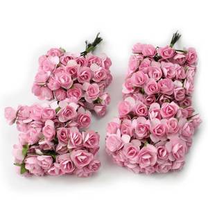 lot 7051 image: SeaISee 144pc Beautiful Artificial Paper Rose Flower Wedding Card Embellishment, Pink - Retail $9