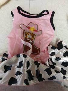 lot 7068 image: Petitebella Cowgirl Boot Hat Puppy Dog Dress (PinkCow, Large) - Retail $17