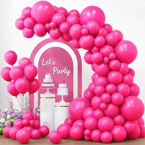 lot 7076 image: RUBFAC 154pcs Hot Pink Balloons Different Sizes 18 12 10 5 Inch Latex Magenta Pink Balloon Arch Kit Garland for Valentines Day Birthday Baby Shower Wedding Princess Theme Party Decoration - Retail $8