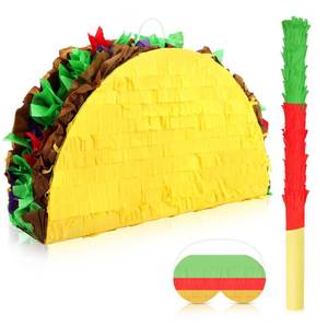 lot 7084 image: Hooqict Taco Pinata Set Mexican Birthday Party Pinata with Stick & Blindfold for Fiesta Kids Adults Cinco de Mayo Taco Decorations Mexican Party Games Birthday Party Supplies Small hole in the back  - Retail $26