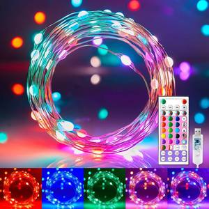 lot 7089 image: Minetom Fairy Lights Color Changing - 33FT 100 LED String Light with Remote, 16 Single Colors & 6 Holiday Colors,12 Modes, USB Fairy Lights for Bedroom, 4th of July Light for Indoor Classroom - Retail $18