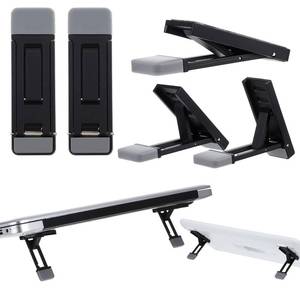 lot 7095 image: AOZUO Mini Portable Laptop Stand for Desk, Portable Keyboard Riser Three Tilt Angle Adjustable Foldable Invisible Laptop Riser Self-Adhesive Computer Stand Feet for Most Keyboards (Black, 2) - Retail $7