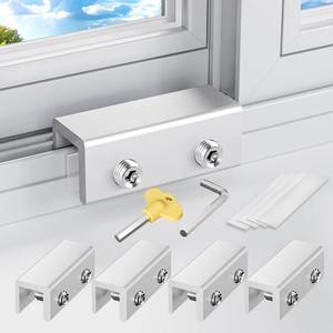 lot 7101 image: Window Locks,4 Sets Sliding Window Lock with Key, Window Locks for Up and Down Windows, Easy to Install Vertical & Horizontal Window Security Locks,Adjustable Aluminum Sliding Window Lock(Silver) - Retail $20