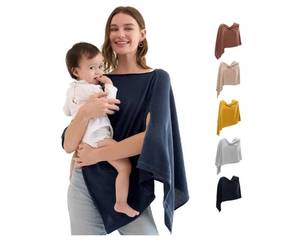 lot 13020 image: Momcozy Nursing Cover for Breastfeeding, Soft Privacy Poncho, Multi-Use Nursing Shawl, Portable Breast Feeding Covers for Women, Includes Laundry Bag (Dark Blue) - Retail $50