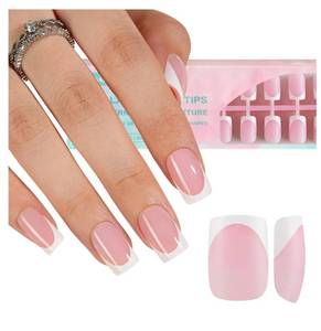 lot 13022 image: Misssix French Gel Nail Tips, 160Pcs French Tip Press on Nails Short Square Pink, No Need to File Tips Pre-lasting, Fake Nails for Nail Art DIY 16 Sizes - Retail $10
