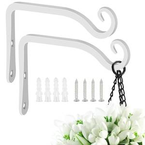 lot 13032 image: FEED GARDEN Hand-Forged Hanging Plant Bracket Iron Wall Hook for Hanging Plant,Bird Feeders, Wind Chimes, Flower Baskets, Lanterns, Yoga Mat, IndoorOutdoor Use 6 Inch 2 Pack, White - Retail $12