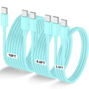 lot 13047 image: 3-Pack Green 3.3FT6.6FT10FT 60W USB C to USB C Cable, Type C Fast Charging Cable for iPhone Air 17 16e 16 15 Pro Plus Pro Max for Galaxy S25, for iPad ProAirmini, for MacBook ProAir and More - Retail $17