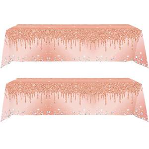lot 13060 image: Hzleyw 2Pcs Pink Rose Golden Birthday Party Tablecloths Rose Gold Sequin Plastic Table Cover, Pink Rose Gold Birthday Party Supplies Decorations for Girls Women, Graduation, Anniversary, Holiday - Retail $9
