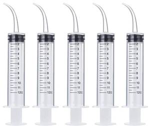 lot 13062 image: Wisdom Teeth Syringe, 5 Pack Irrigation Dental Syringes with Measure Scale & Curved Tip for Dental Care Liquid Oral Tonsil Stone - Retail $5