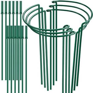 lot 13070 image: 6 Pack 32 or 16 inch Adjustable Plant Support Stakes, Heavy-Duty Half Round Peony Support, Garden Plant Stakes Cage for Outdoor Plants, Peony, Tomato, Hydrangea, (16In Support 16In Extension Tubes) - Retail $30