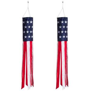 lot 13076 image: Homarden 40 Inch American Flag Windsock (Set of 2) - Halloween Decoration Outdoor Hanging 4th of July - Premium Materials - Fade Resistant Patriotic Decorations - Halloween Yard Decor Wind Sock