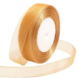 lot 13083 image: Loomesh Ribbon for Gift Wrapping 34 inch Gold Sheer Organza Ribbon for Flower Bouquet Tulle Thin Chiffon Ribbons for Wedding Invitations Christmas Halloween Presents Decorations Crafts 50 Yards - Retail $8