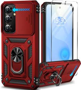 lot 13094 image: Taisairu for Samsung Galaxy S24Samsung Galaxy S25 Case with Screen Protector & Slide Camera Lens Cover, Built-in Ring Stand Protective Phone Case for Samsung S25 CaseSamsung S24 Case (Red) - Retail $13