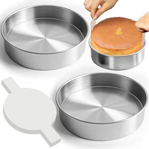 lot 13104 image: 9 Inch Cake Pans Set of 2 with 100 Pieces Parchment Paper, Stainless Steel Round Cake Pans Baking Pan For Layered Cakes, No Coating Smash Cake Pans Mirror Finish Dishwasher Safe Cake Mold - Retail $17