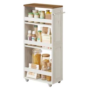 lot 62730 image: VASAGLE 4-Tier Slide-Out Storage Cart, Slim Kitchen Cart for Small Spaces, with Wheels, Handle, Bathroom, Laundry Room, 7.9 x 17 x 34.1 Inches, Rustic White and Honey Brown ULRC051K01 - Retail $70