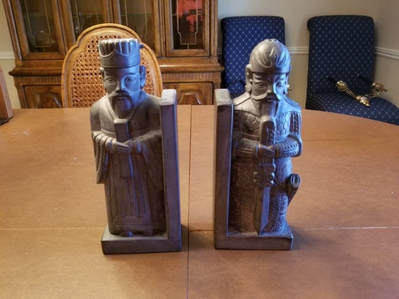lot 5201 image: Pair of Bookends - Knight  Chinese Wise Man