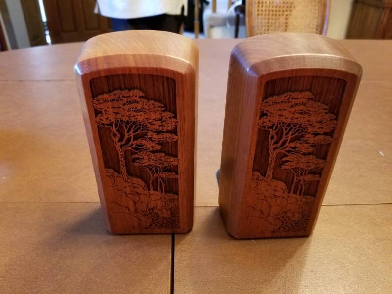 lot 5202 image: Chinese Tree Engraved in Wood Book ends