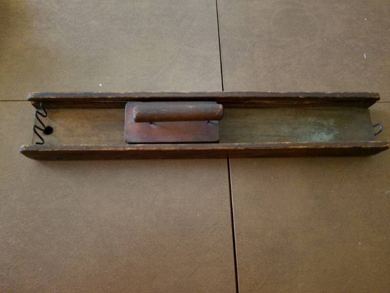 lot 5206 image: Primitive Wood Cabbage Slicer with Handled Pusher