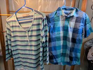 lot 50 image: Croft & Barrow Striped Henley Top & Baby Route 66 Plaid Button-Up Shirt Bundle - Size XL