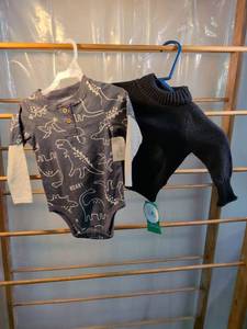 lot 58 image: Garanimals Baby Dinosaur Bodysuit 18M & Black Knit Sweater Set