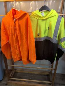 lot 109 image: High Visibility Safety Hoodies - Gildan Orange Zip-Up & Best Vest Hi-Vis YellowBlack Pullover (Lot of 2) Size M L
