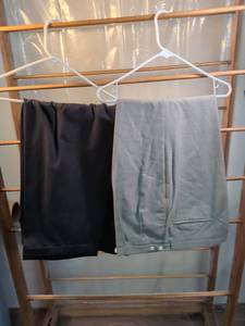 lot 125 image: Corbin Ltd Natural Shoulder Trousers & Black Cotton Dress Pants - Set of Two Size W46L30