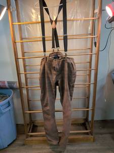 lot 128 image: Mens Brown Canvas Pants with Suspenders Set - Size 38x34