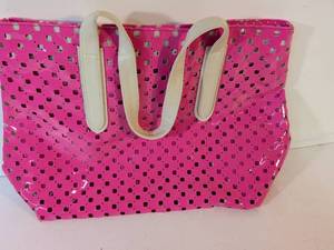 lot 172 image: Pink Perforated Tote Bag with Cream Handles