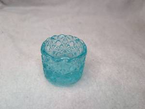 lot 2005 image: Glass Daisy &amp Button Aqua Blue Toothpick Glass Holder