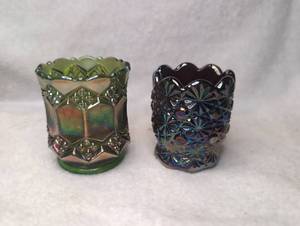 lot 2007 image: Iridescent Carnival Glass Toothpick Holders - 2 ct