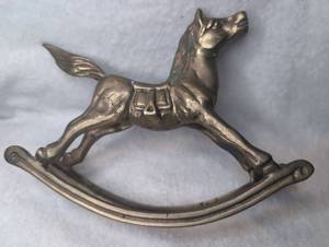 lot 2502 image: Solid Brass Rocking Horse Figurine with Curved Rockers - 7 in
