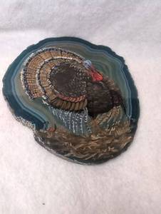 lot 2504 image: Elangford Hand Painted Wild Turkey on Agate Slice