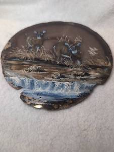 lot 2505 image: Elangford Hand-Painted Deer Scenic on Stone Slice