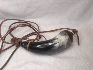 lot 3003 image: Powder Horn with Leather Strap B78